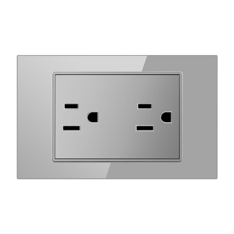 Enchufe de pared con interruptor de vidrio templado gris tipo C estándar americano de 110 V de Taiwán, panel de enchufe de pared con carga rápida de 20 W y atenuación