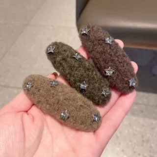 韩系简约水钻星星复古毛呢发夹女高级感侧边刘海bb夹头饰发卡秋冬