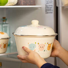 97N搪瓷猪油罐带盖老式饭缸家用厨房陶瓷盆碗装荤油大容量和面