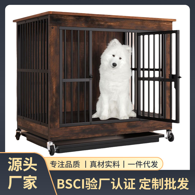 跨境定制款狗笼大中型狗犬家用便捷式移动铁艺加粗狗用宠物笼子