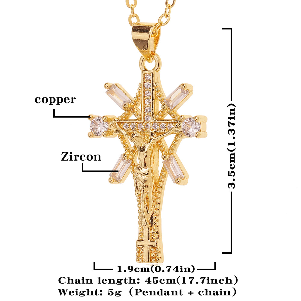 New Jewelry Copper Micro-inlaid Zircon Cross Pendant Fashion Retro Necklace display picture 1