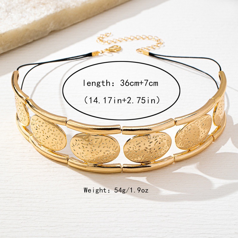 Goldene Ovale Anhängerkette Für Damen Im Retro Design Mit Muster_voghion.com