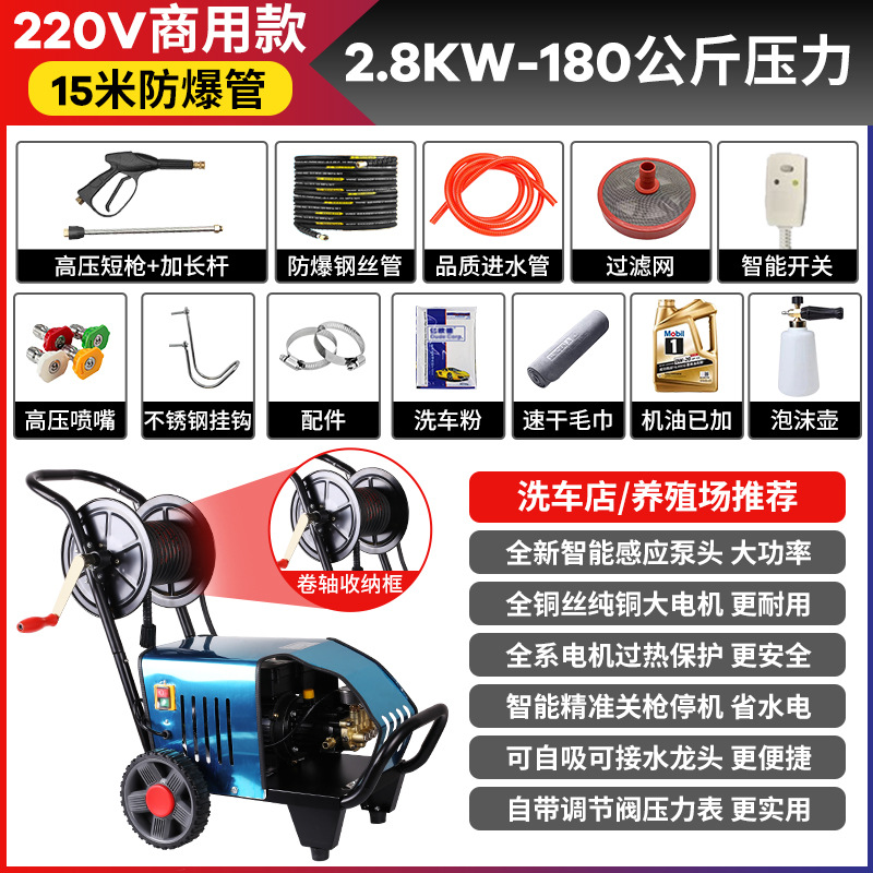 Negro gato industrial comercial ultra-alta presión lavadora de coches domésticos de alta potencia Granja tienda de lavado de coches automática 220V