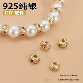 中古风彩锆通孔隔珠925银圆珠路路通隔片手工diy水晶珍珠串珠配件