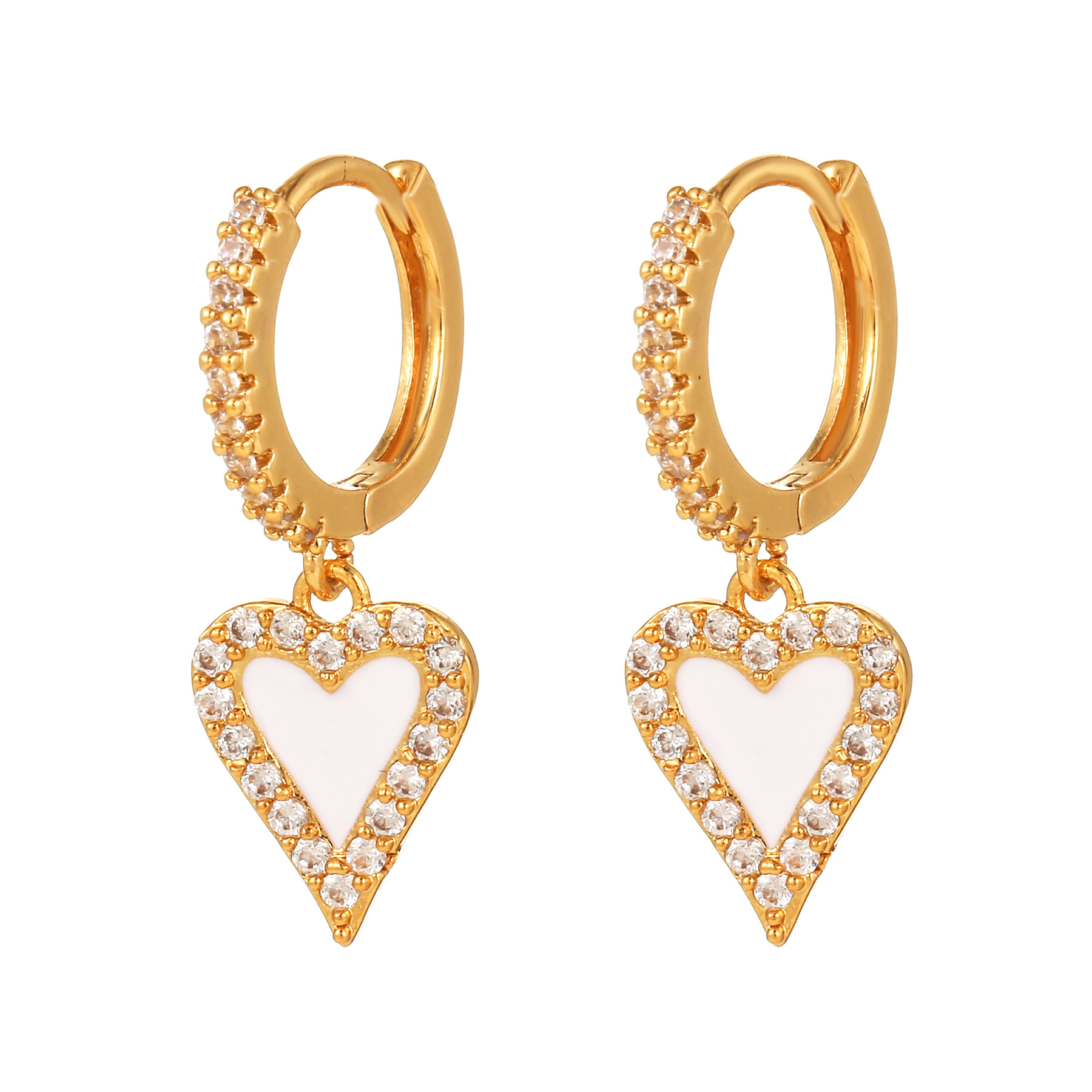 Fashion Heart Shape Brass Inlaid Zircon Drop Earrings 1 Pair