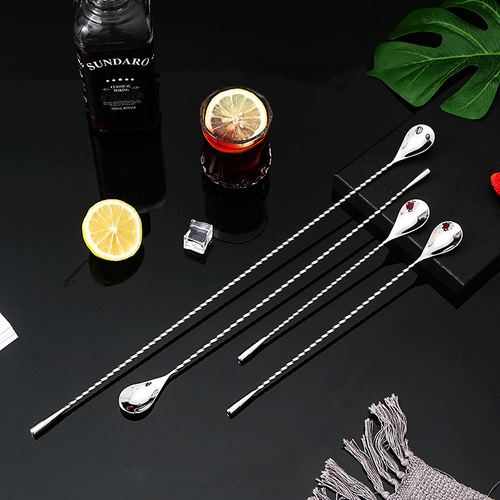 304 stainless steel water drop bar spoon, fine thread bar spoon, cocktail long handle stirring stick, long bar spoon, milk tea mixing spoon