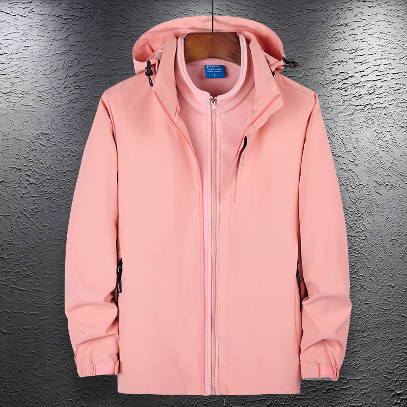 Lote de fábrica chaqueta de pareja al aire libre hombres y mujeres tres en uno traje de Montañismo de dos piezas desmontable traje de viaje de lana