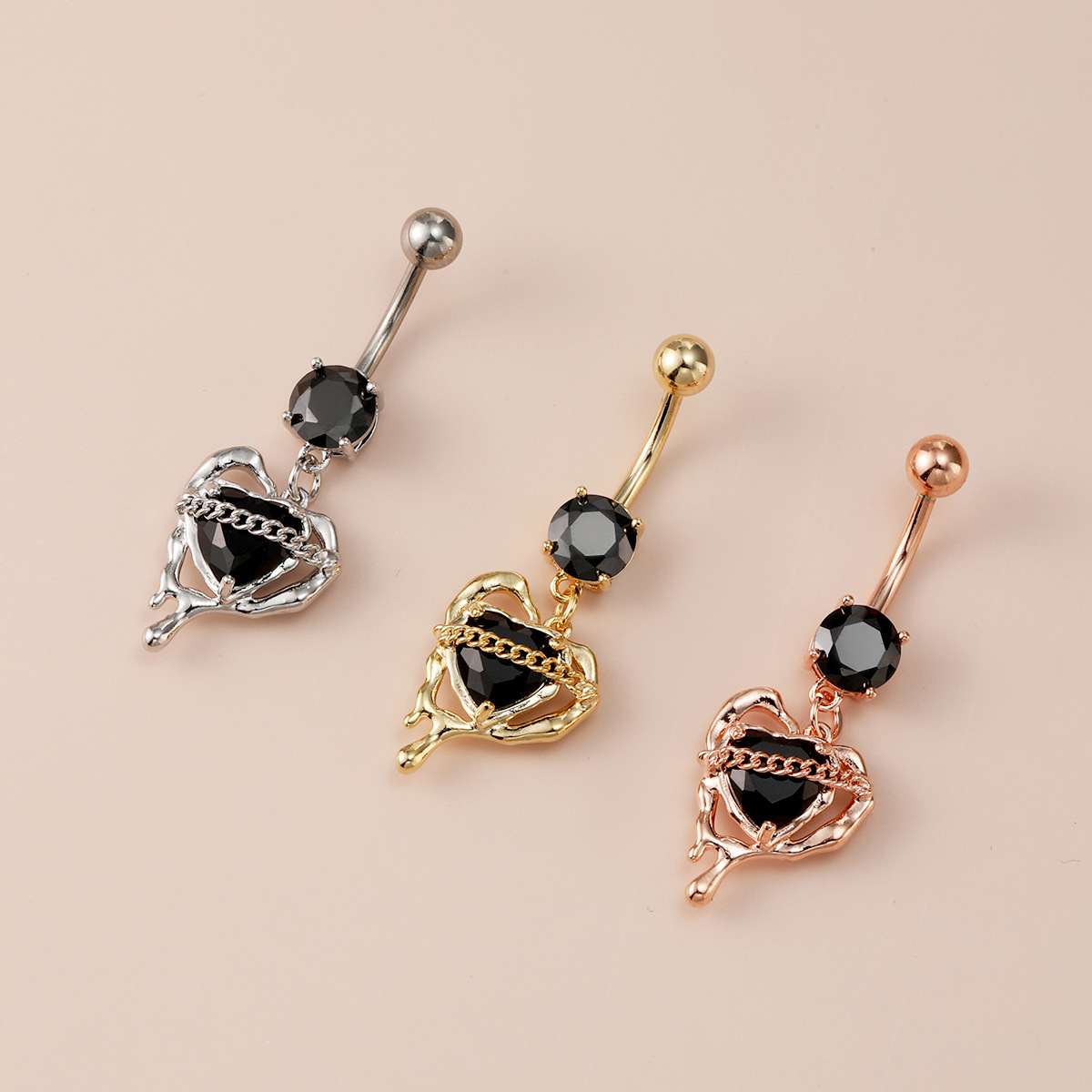 Heart Shaped Belly Button Ring Dark Punk Navel Piercing Stud_voghion.com