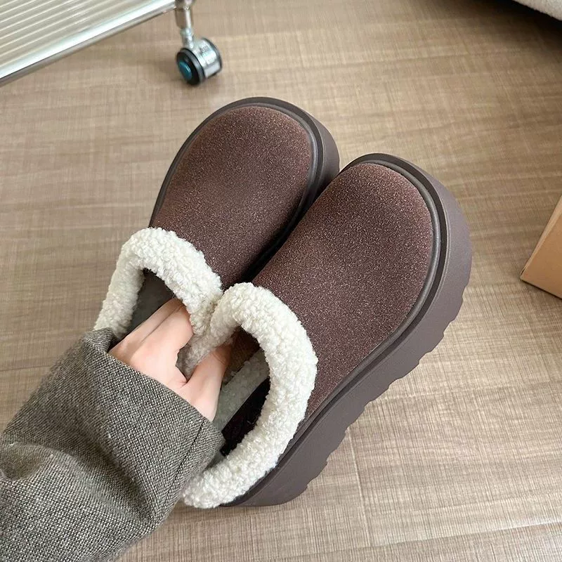Толстая подошва женские шерстяные шлепанцы ботинки Birkenn хлопчатобумажные туфли теплые хлопчатобумажные туфли 2024 новые осенние и зимние шерстяные туфли