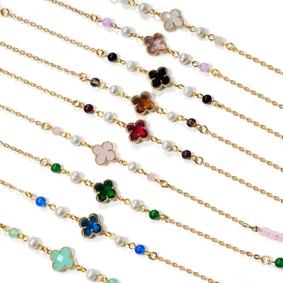 Perla natural cristal cuatro hojas gafas cadena gafas de sol cadena retrógrada mujer colgar gafas cuerdas Lolita medula