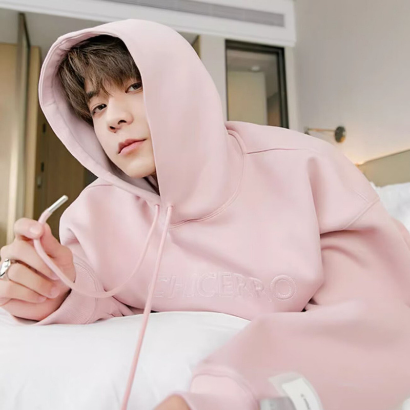 남성용 후드티 봄, 가을 커플웨어 봄 핑크 하이엔드 재킷 트렌디 브랜드 헤비급 후드 스웨트셔츠 탑