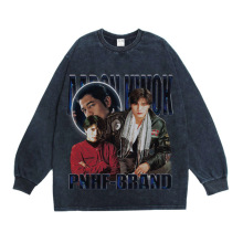 香港电影郭富城人物个性设计印花宽松美式复古街头青年长袖T恤