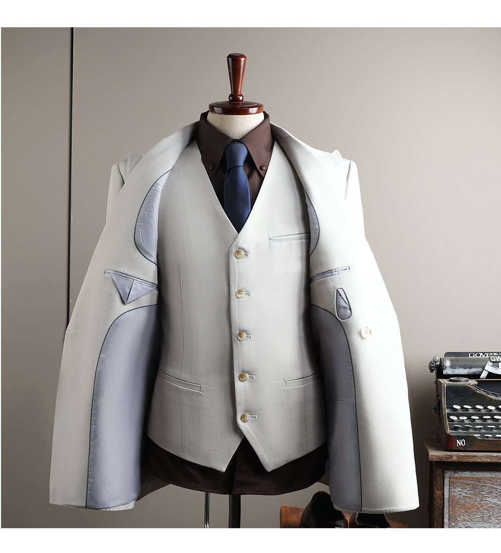 Whale Lion Custom Made Men's Three Piece Suit Set High End Business Casual Formal Apricot White Wrinkle Resistant_viptrois.com