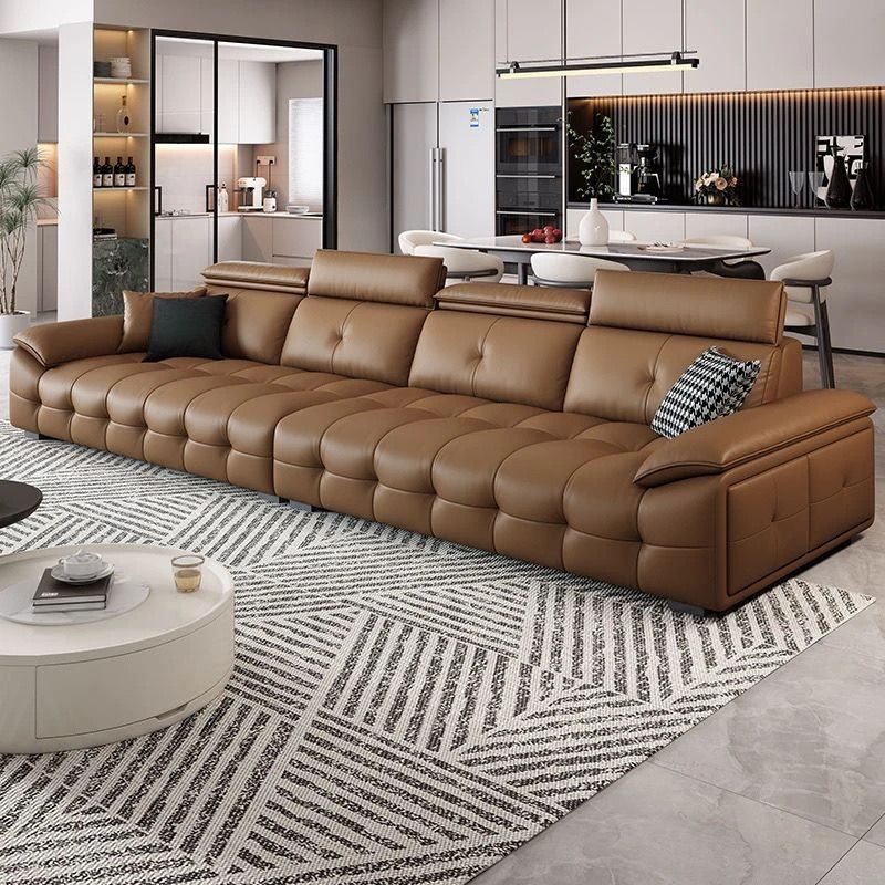 Lawrence Italian Minimalist Leather Sofa Living Room High-End Straight Row Adjustable Large Black Cow Head Layer Cowhide Sofa
