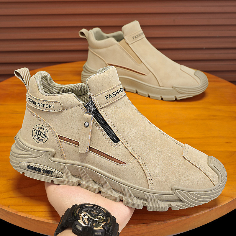 Zapatos para hombres zapatos de primavera y otoño zapatos de protección laboral para hombres deportes de ocio antideslizantes y resistentes al desgaste zapatos de alta ayuda botas cortas botas de Martin de ocio image 4