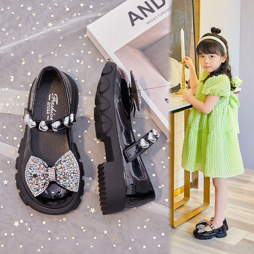 New Spring and Autumn Girls Leather Shoes Princess Shoes Kindergarten Dress Lace Pearl Bow Baby Performance Shoes