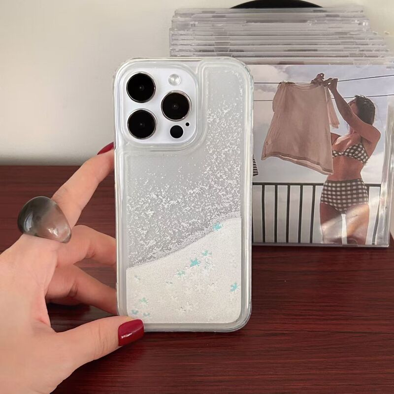 Snowflake quicksand shell for Apple 16 mobile phone case iphone15 protective cover 14/13 transparent 12 soft frame 11