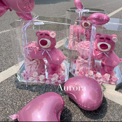 クリスマスプレゼント イチゴのクマ ローズ プリザーブドフラワー 花束 ハグバケツ 誕生日プレゼント 女の子向け 人形