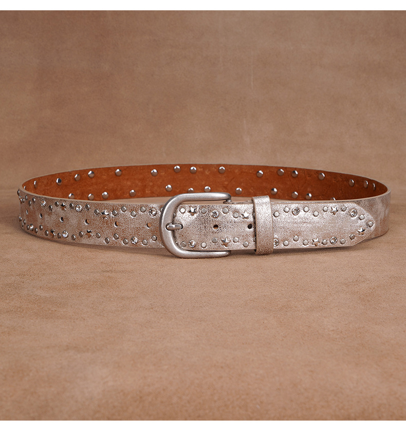 Cinturón punk con remaches para mujer en algodón estilo retro_voghion.com