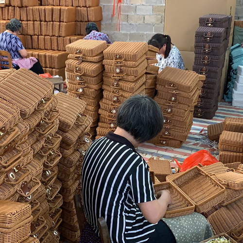 Cosmetics Organizing Wicker Box Retro Props Wicker Handbag Souvenir Box Solid PP Woven Wicker Storage Box 