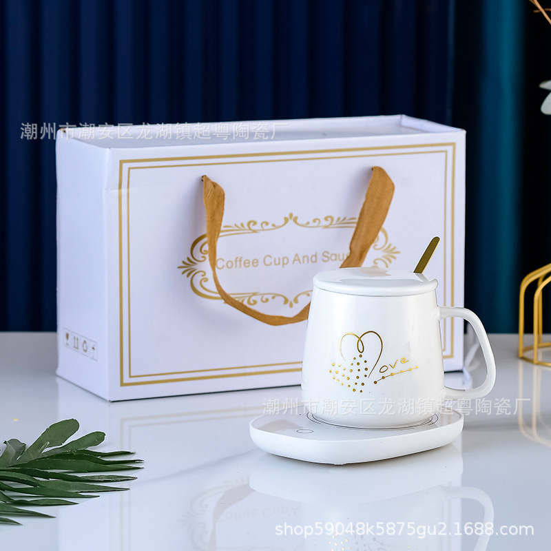 Taza de cerámica regalo de alta apariencia Calefacción Automática 55 grados taza de temperatura constante taza caliente logotipo impreso para la entrega