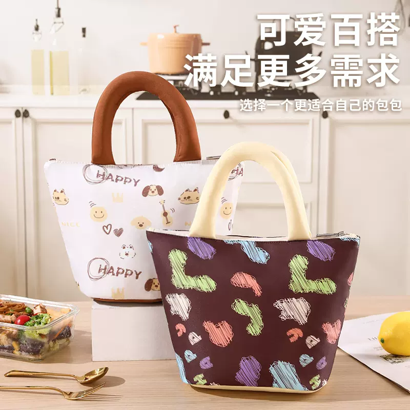 新款手绘涂鸦保温便当包加厚铝箔手提饭盒袋学生午餐带饭包野餐包