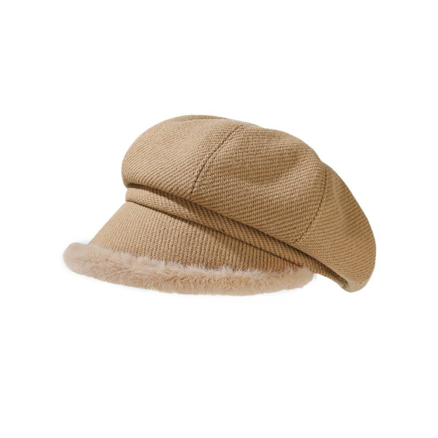 Sombrero de ocho puntas con borde de peluche grueso, estilo japonés de otoño/invierno, color sólido, moda de alta calidad