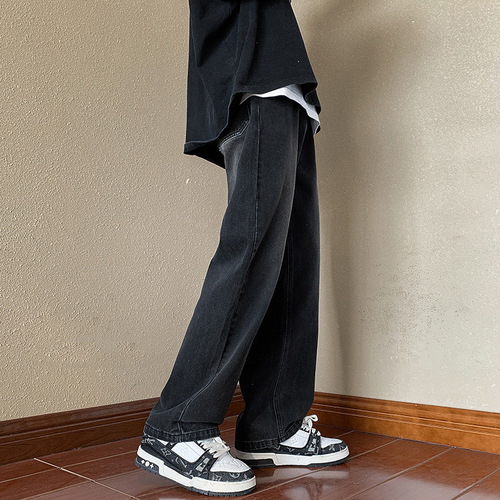 Vintage American-style men's autumn high-street vibe pants with belt, straight-leg loose fit, national trend wide-leg pants