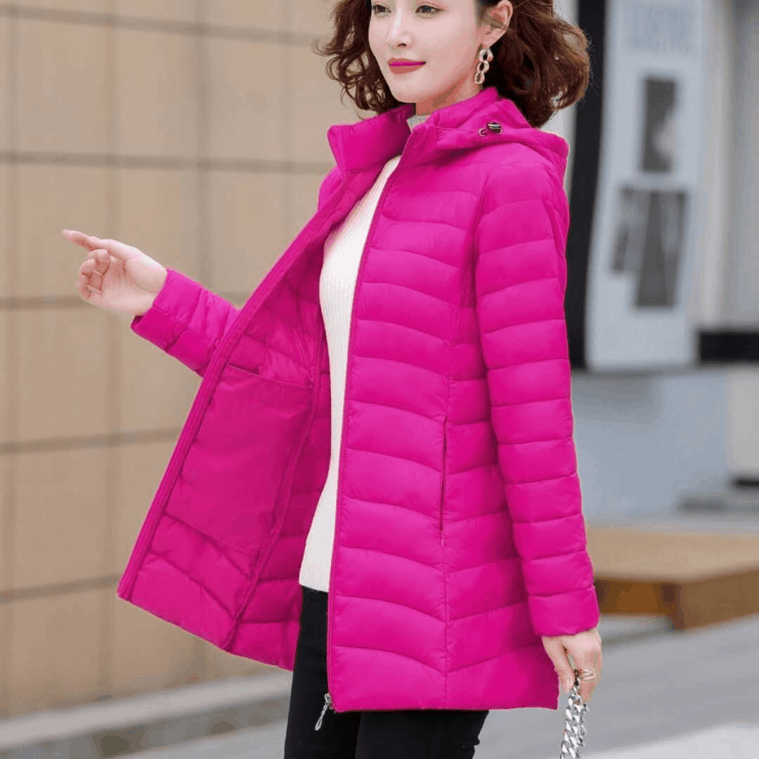 Женская одежда с хлопковой подкладкой, новая осенне-зимняя легкая одежда средней длины с капюшоном и хлопковой подкладкой, Корейская тонкая модная чистая красная куртка с хлопковой подкладкой