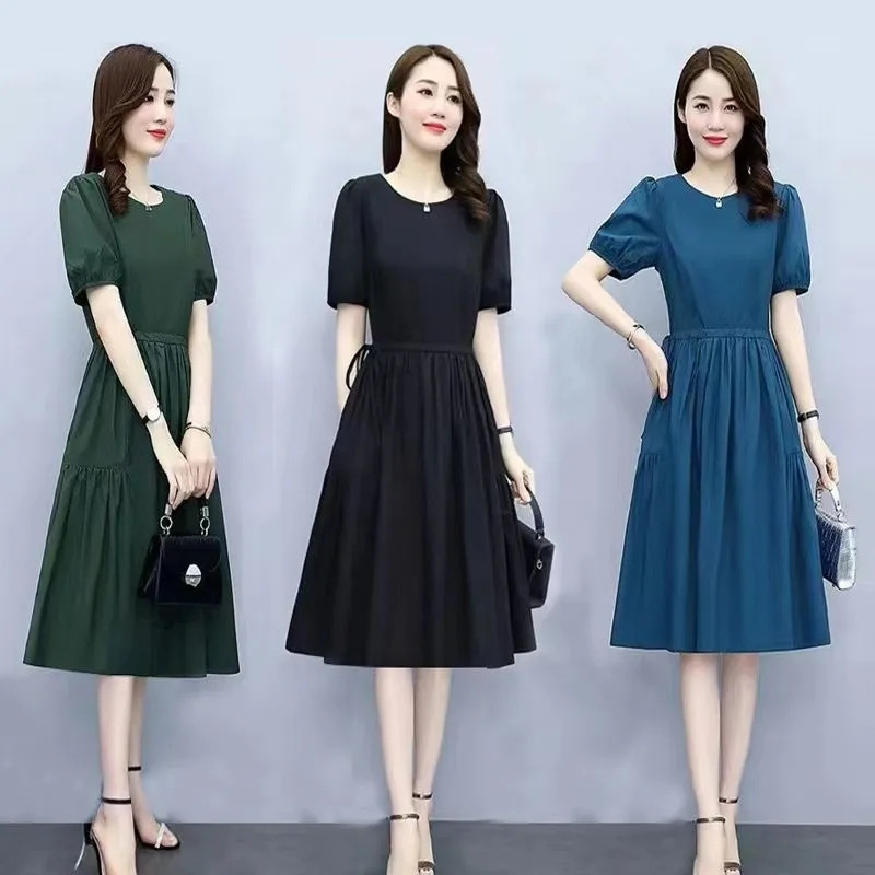 Trendy Age-Reducing Pleated Dress Summer 2022 New Women's Korean Style Loose Waist Slimming Look Short-Sleeved Dress Trendy Age-Reducing Pleated Dress Summer 2022 New Women's Korean Style Loose Waist Slimming Look Short-Sleeved Dress