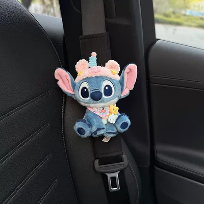 Car Seatbelt Shoulder Pad: Other Automotive Interior Supplies - pink-pig-hatstitch-black-shoulder-pads