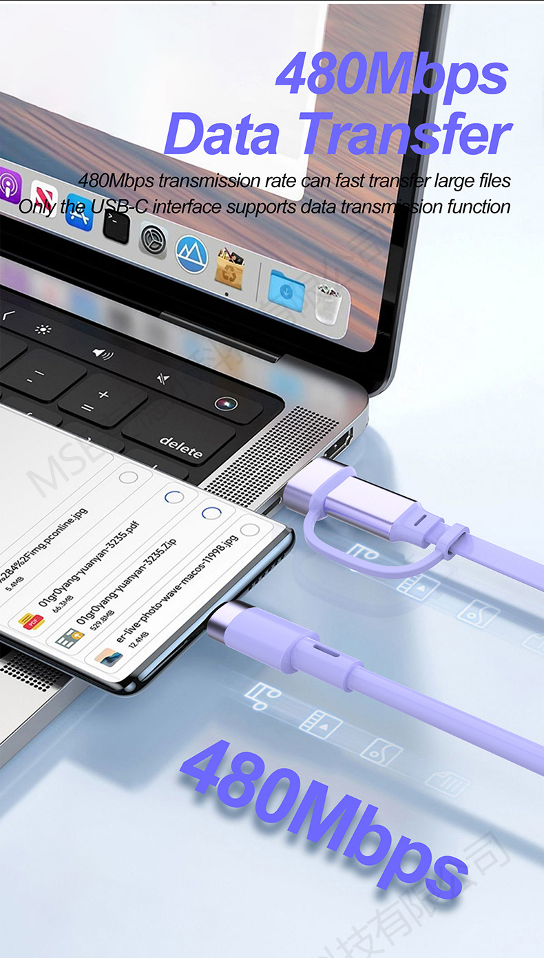 5-in-1 100W Superschnelles Daten-Macaron-Geschenk mit individuellem Logo und einziehbarem 2-in-3-Ladekabel_voghion.com