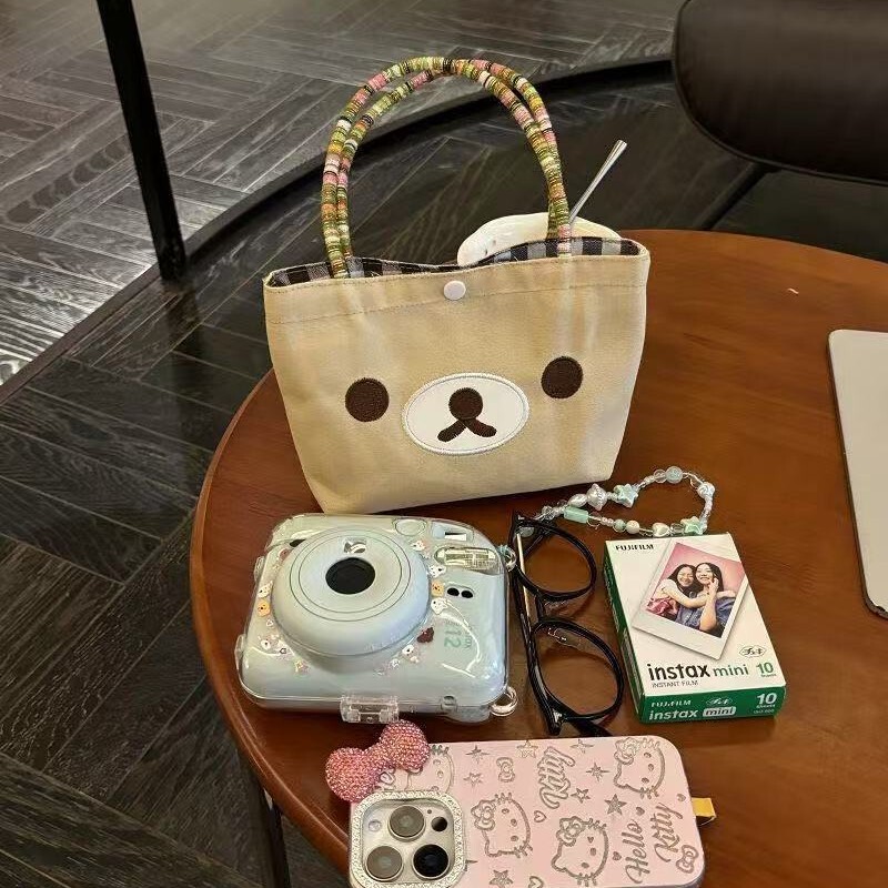 可爱轻松熊手提包少女心高颜值手拎包便携外出卡通收纳包小托特包|undefined