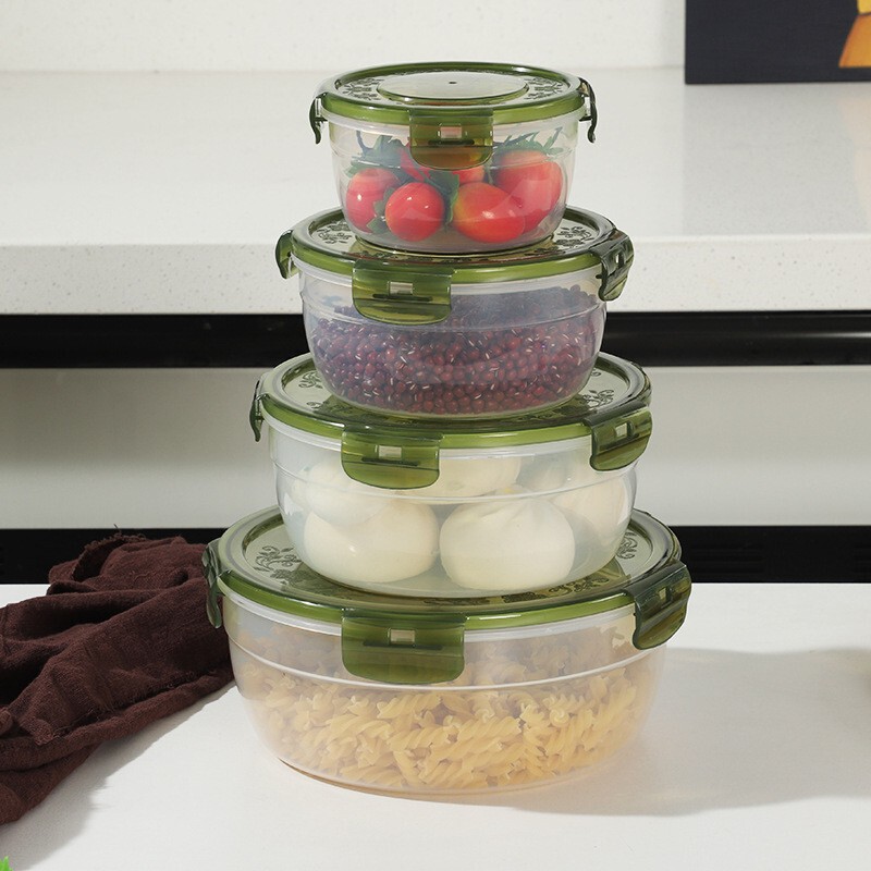 キッチンプラスチック屋台密封ボックス食品グレード電子レンジ加熱弁当箱冷蔵庫収納ラウンドクリッパーセット|undefined