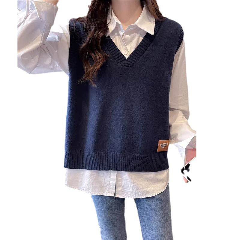 Chaleco de las mujeres de primavera y otoño 2023 nuevo suéter con cuello en V chaleco suéter interior suelto exterior delgado superior Otoño e Invierno image 7