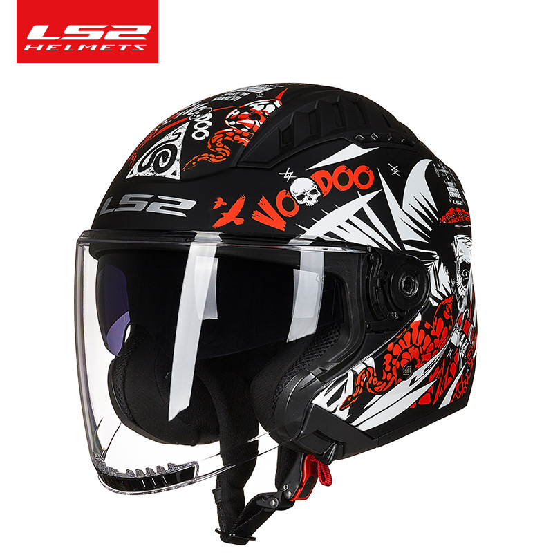LS2 casco de la motocicleta de los hombres y las mujeres de doble lente medio casco de la motocicleta de la vendimia Cuatro Estaciones de invierno de personalidad OF600