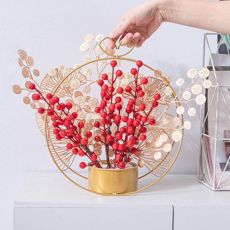 Fábrica al por mayor de estilo chino cesta de flores de hierro inauguración de la boda decoración regalo cesta de flores decoración portátil cesta de flores soporte de la flor