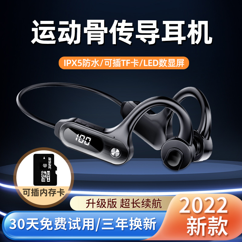 Tai nghe Bluetooth mới 5.3 âm thanh nổi dẫn xương với màn hình kỹ thuật số trong tai tai nghe thể thao không dây thẻ chống thấm nước