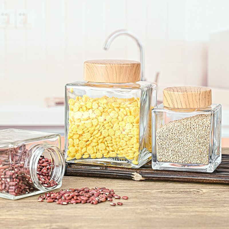 食品级1斤2斤装高档加厚扁方玻璃蜂蜜瓶燕窝瓶空瓶氧化金银木纹盖