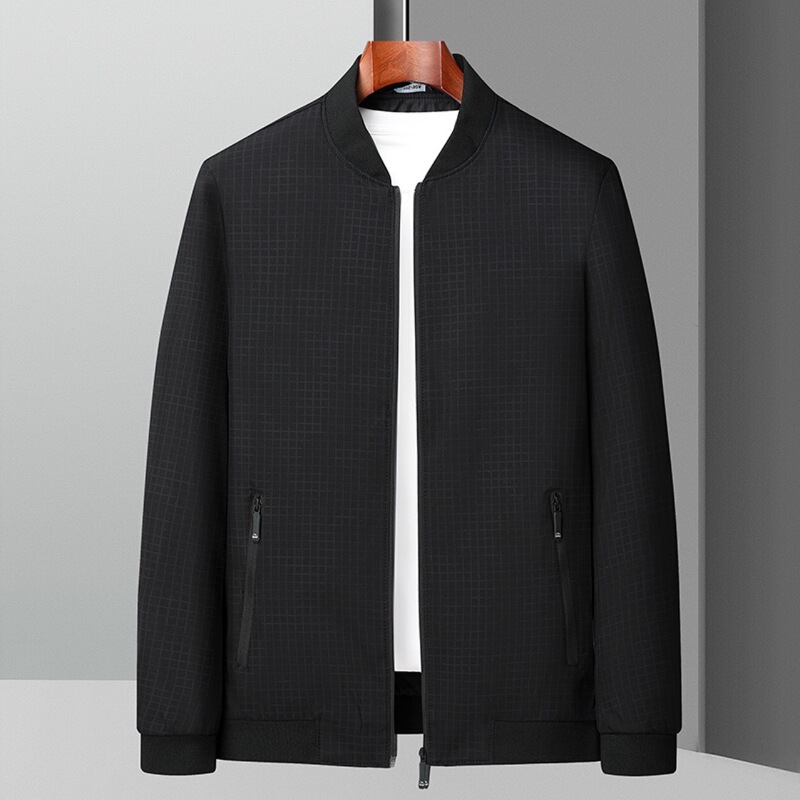 8261 Thin Plaid Baseball Collar Breathable Jacket Jacket Jacket for Men and Elderly Spring and Autumn Casual Loose Jacket