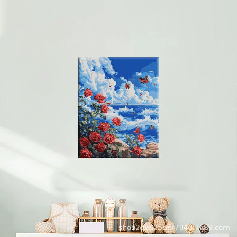 40*50 оптовая DIY дистанционная цифровая масляная живопись вручную заполненная акриловая горяче-стиль декоративный пейзаж цветочное заполнение декоративная живопись