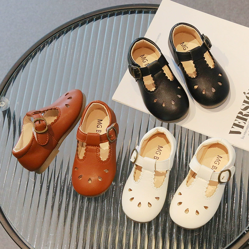 Детские кожаные туфли в британском стиле ретро, ​​детская обувь для малышей, дышащие туфли на плоской подошве для девочек, новинка 2024 года, летняя детская обувь