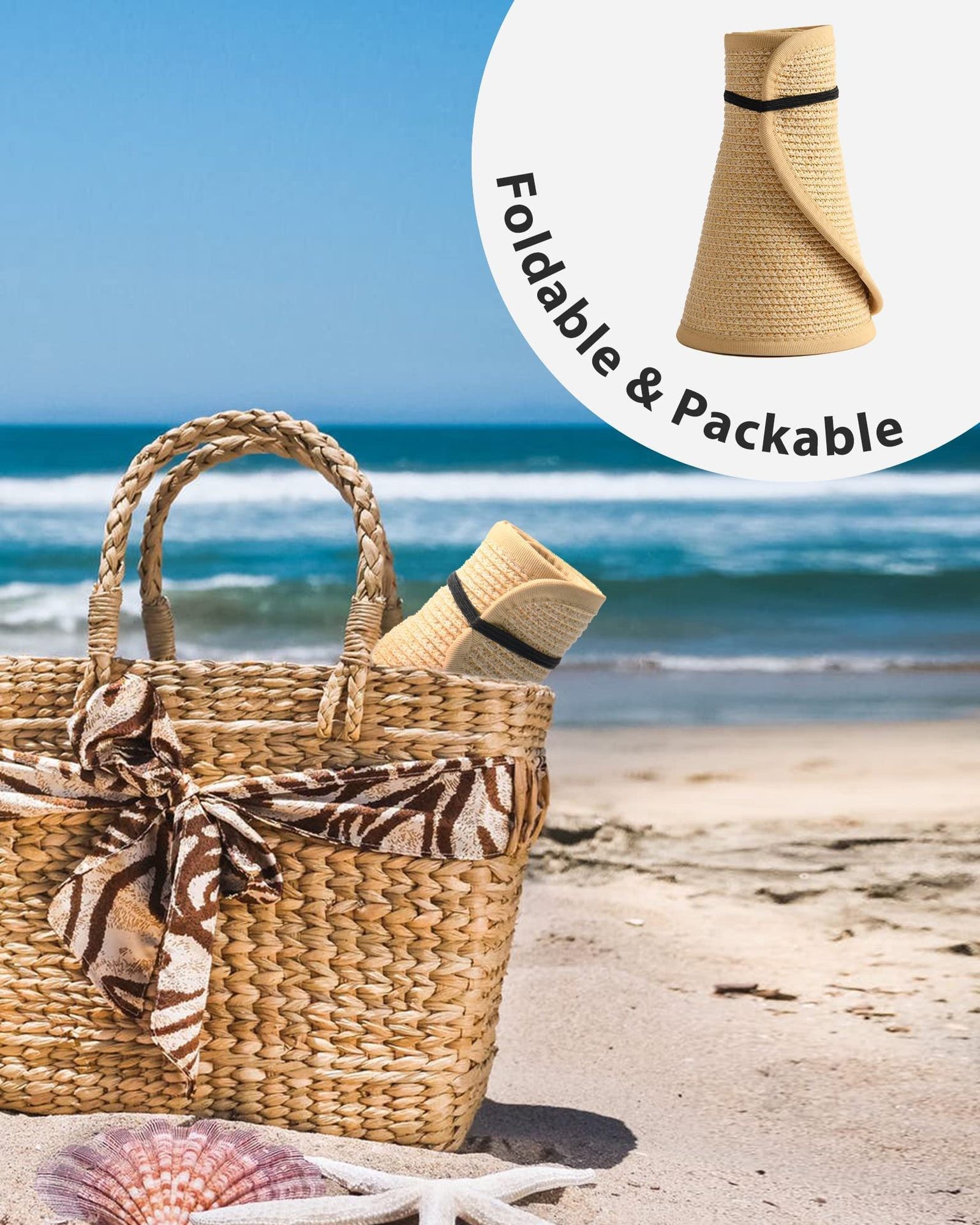 Wide Brim Straw Sun Hat For Women Braided Foldable Beach Visor_voghion.com