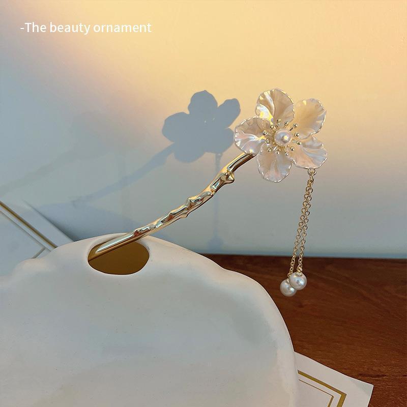 New Chinese Gardenia Metal Hairpin Female Style Ancient Style Pan Hair Hairpin Chinese Style Senior Sense Hanfu Fringe Hair Hairpin_voghion.com