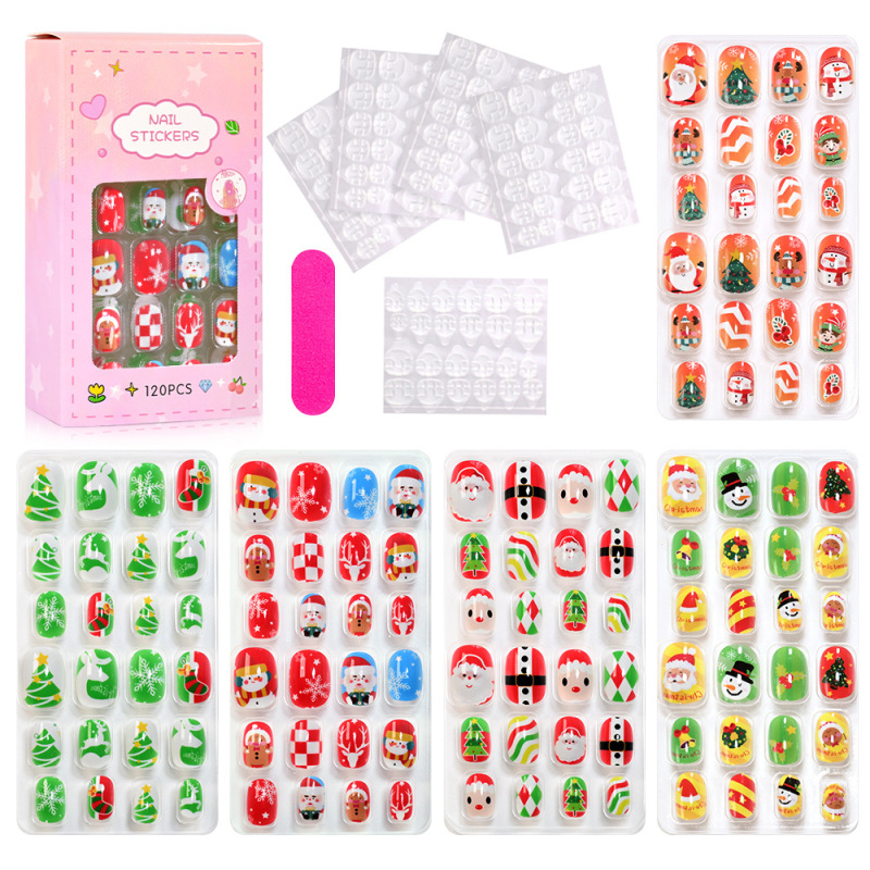 Children's Wearable Nails 120 Pieces Creative Christmas Children's Wearable Nails Cartoon Girls Set Nails