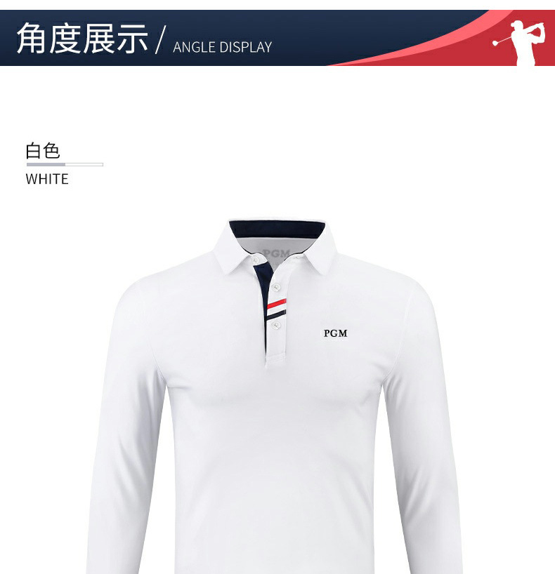 Áo polo nam dài tay PGM cổ bẻ, giữ ấm mùa thu đông, chất liệu cotton pha sợi — YF095 màu đen, YF445 màu xanh hải quân, YF095 màu cam, YF095 màu xanh hải quân chi tiết 24