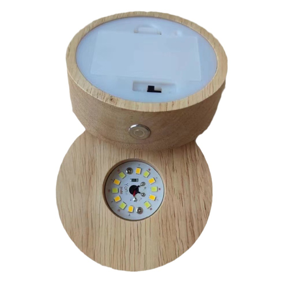 Yonii LED luz nocturna de madera maciza 3 pilas AAA luz cálida de base luminosa de madera maciza redonda inalámbrica