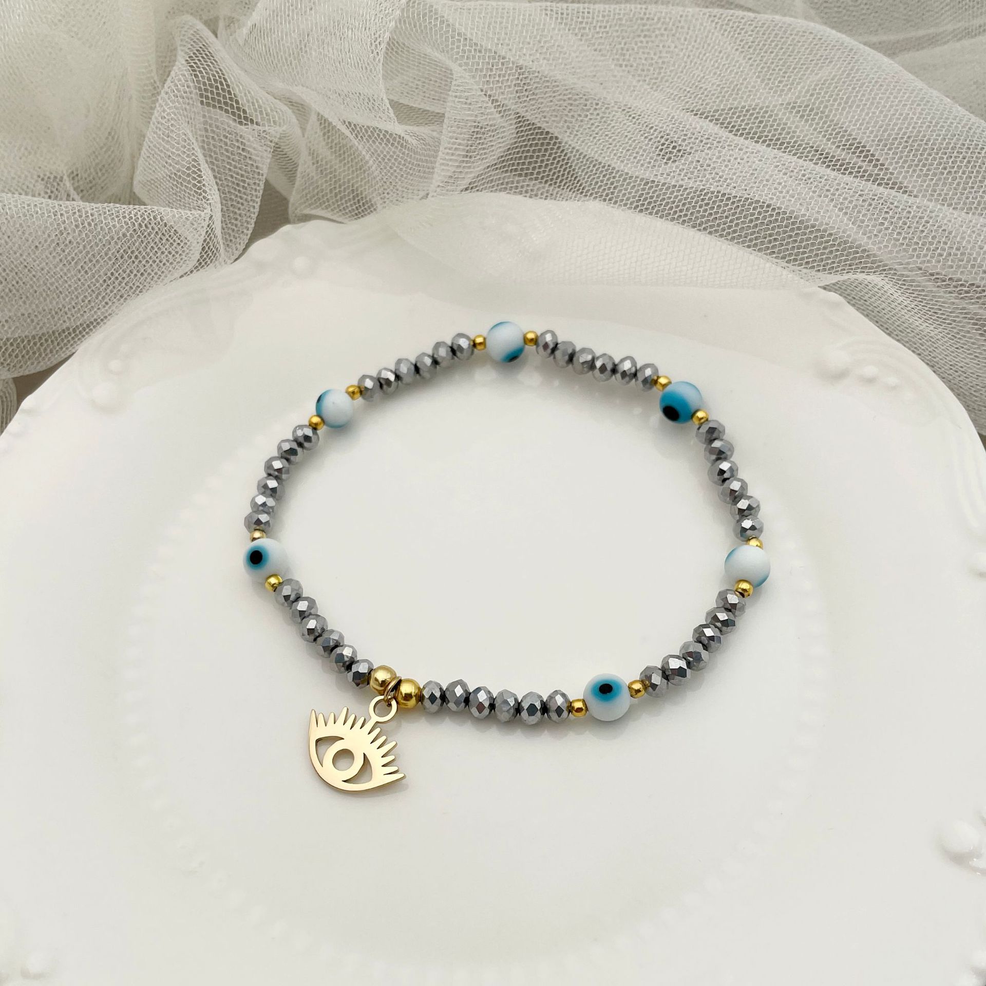 Devil'S Eye Pattern Women'S Gender Fashion Devil'S Eye 304 Stainless Steel Beaded 14K Gold Plated Stainless Steel Bracelets In Bulk