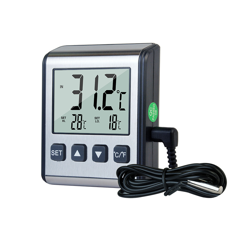 亚马逊电子鱼缸冰箱温度计电子温度计测双温带报警闪灯CX-6552