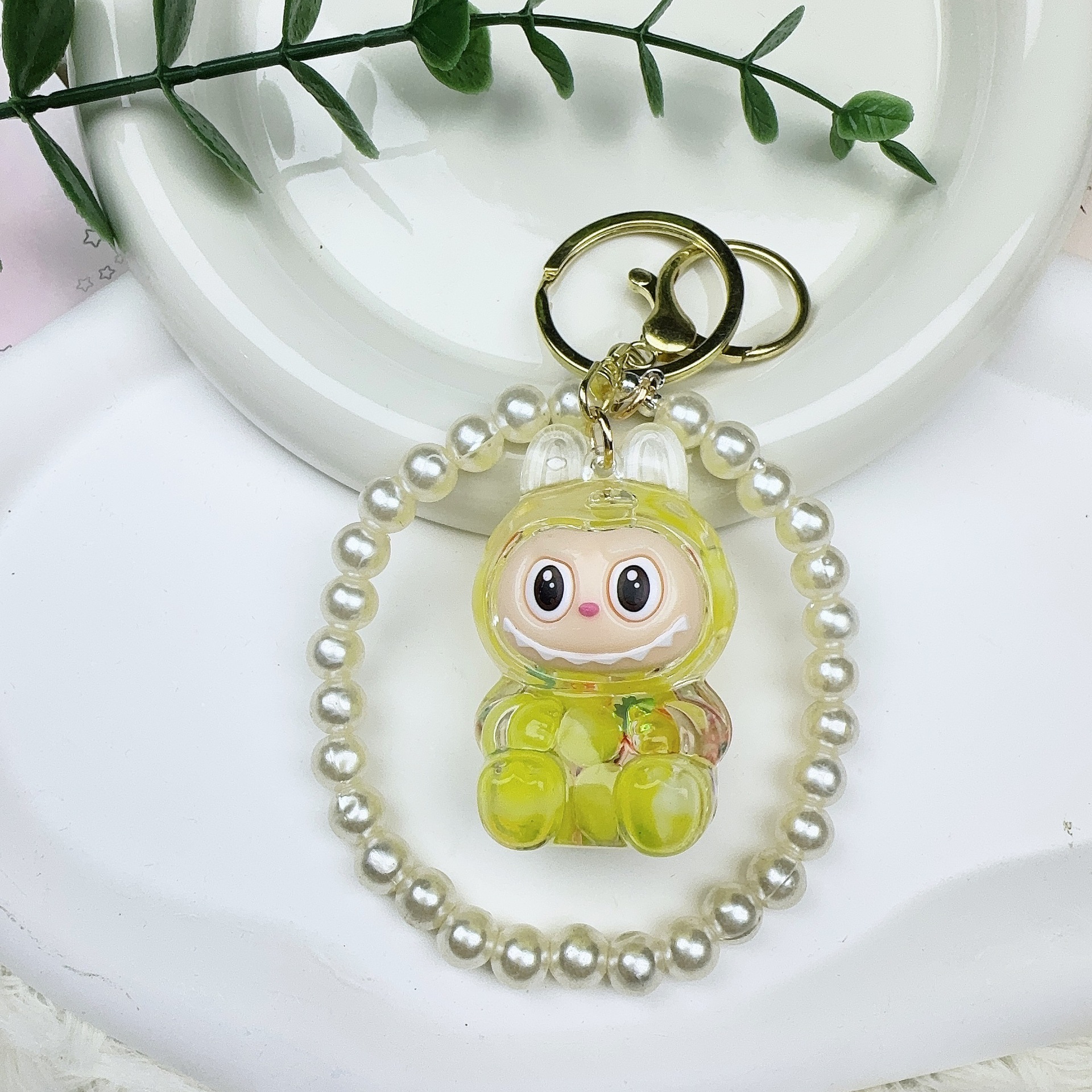 カラービーズ点滅発光ラブブクリエイティブキーホルダーオイル人形スクールバッグ流砂小さなペンダントギフト装飾品